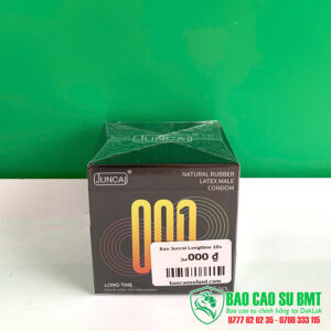 Bao cao su Juncai Longtime 001 – >500 gai mịn + gân, cổ thắt; siêu mỏng 0.01mm; 8% menthol mát lạnh hỗ trợ kéo dài | Hộp 10 | BMT – Đắk Lắk
